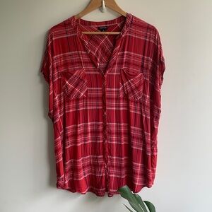 Torrid Red Plaid Button up Blouse 3